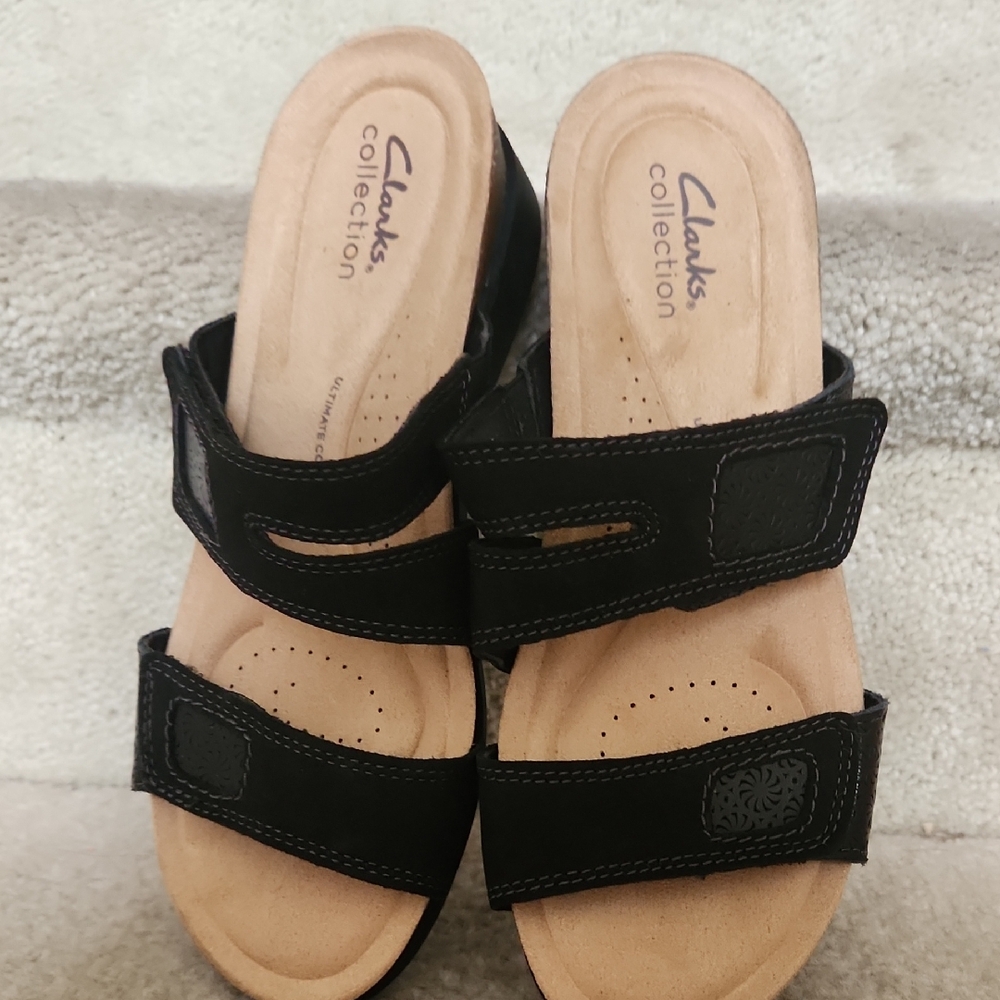 Clarks Black Women's Sandals with Tan Accents